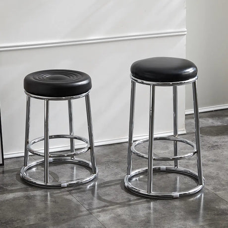 Round Cushioned Seat Metal Backless Bar Stool Black Image - 1