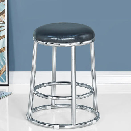 Round Cushioned Seat Metal Backless Bar Stool Black Image - 2