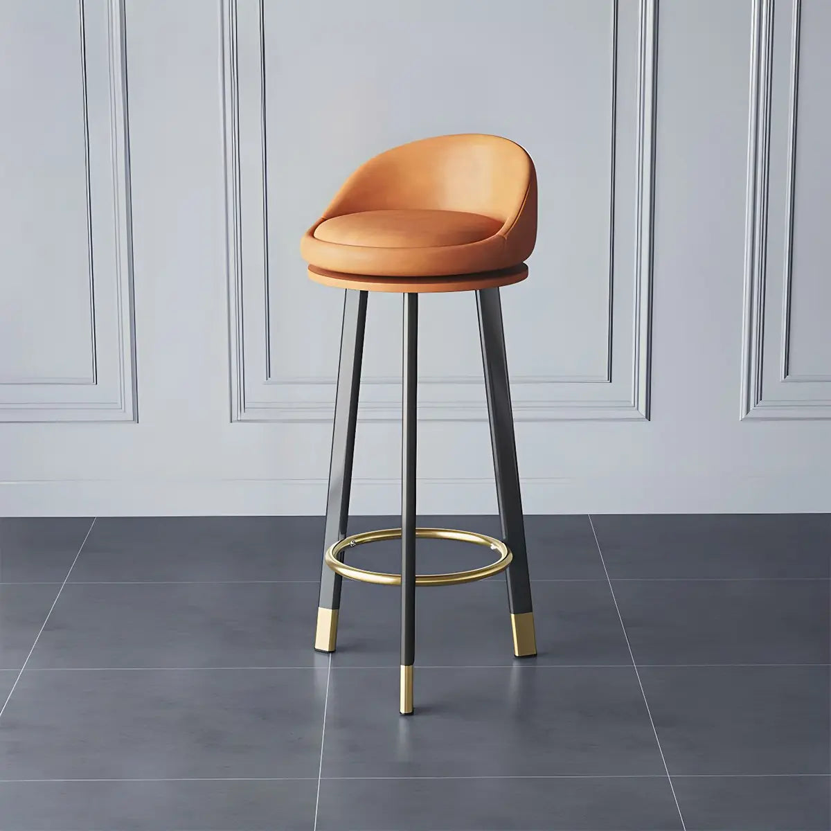 Round Fabric Upholstered Metal Tripod Armless Bar Stool Image - 12