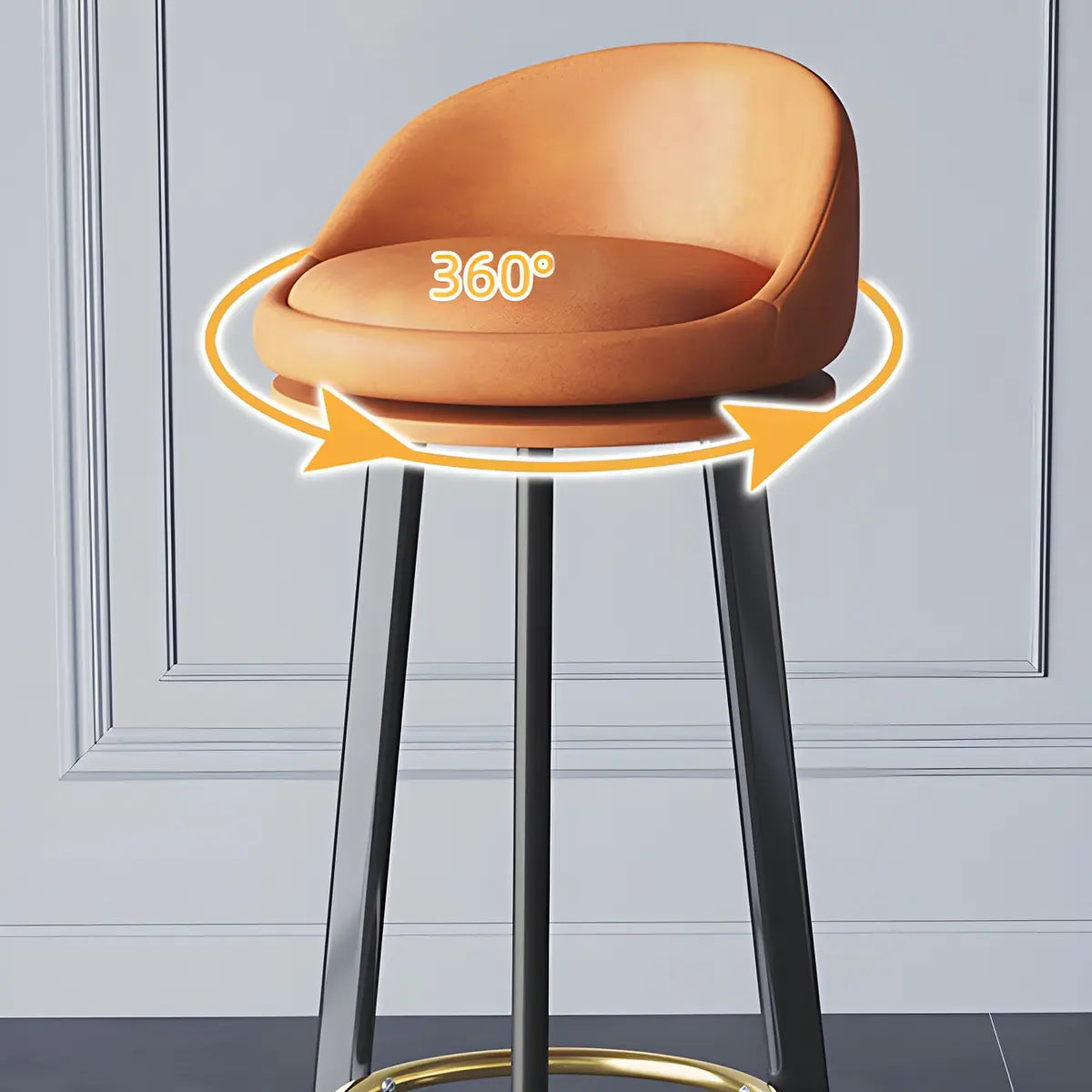 Round Fabric Upholstered Metal Tripod Armless Bar Stool Image - 8