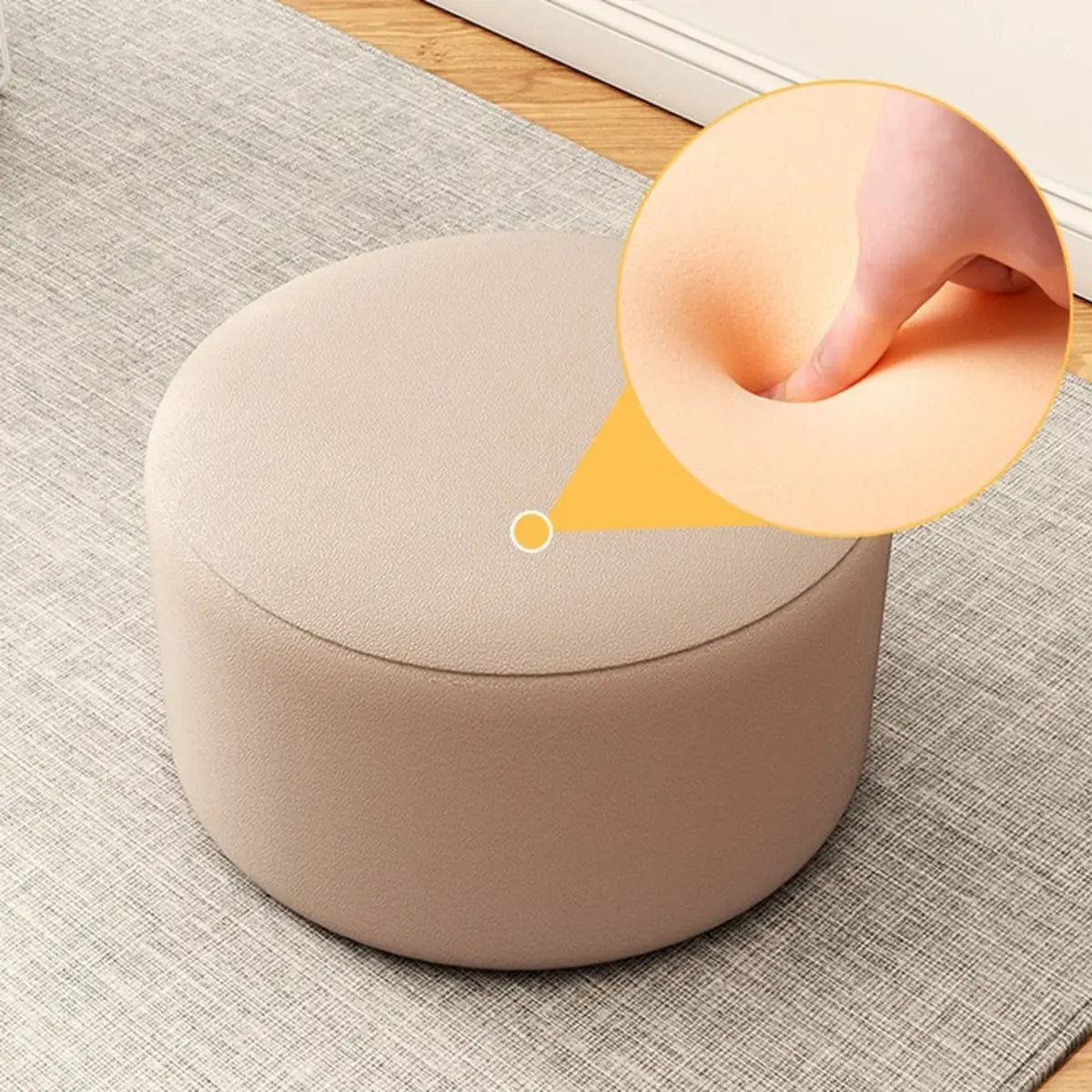 Round Faux Leather Footrest Sponge Small Cushion Ottoman Image - 11