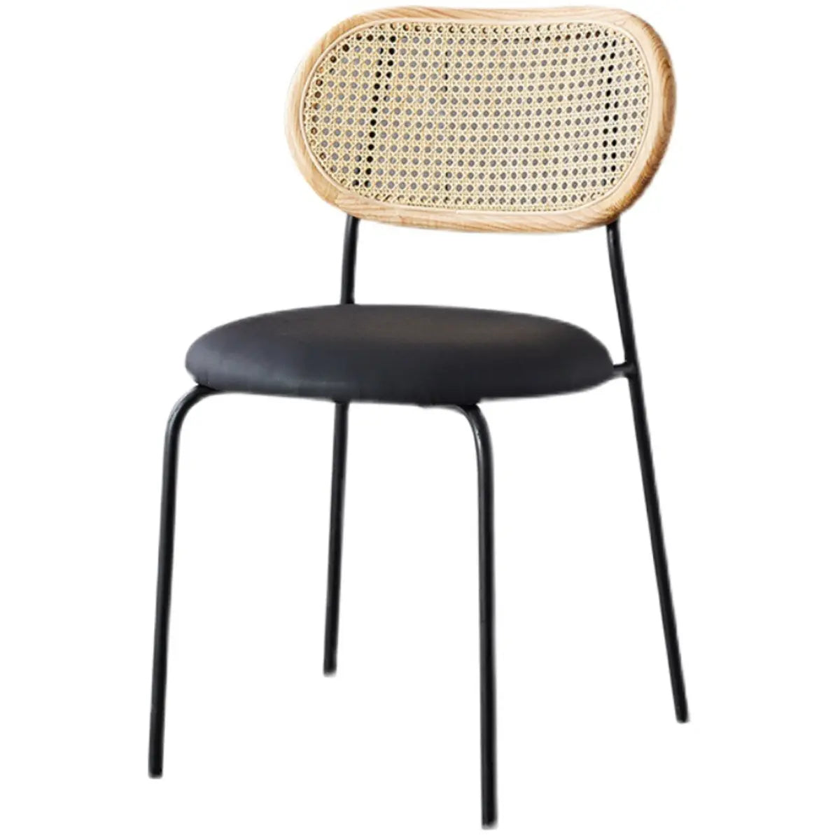 Round Faux Rattan Open Back Leather Dining Chair Coffee Image - 5