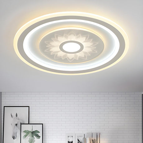 Round Flower Pattern LED Flush Mount Ceiling Light Image - 2