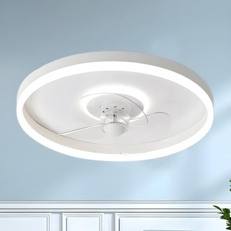 Round Flush Mount Modern Ceiling Fan with LED Light Image - 2