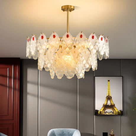 Round Glass Shell Tiered Red Dining Room Chandelier Image - 1