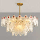 Round Glass Shell Tiered Red Dining Room Chandelier Image - 25