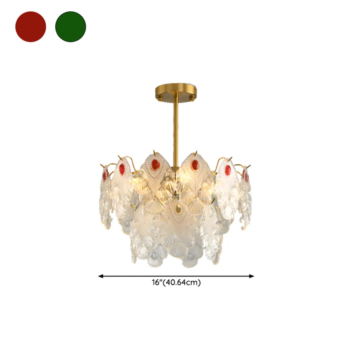 Round Glass Shell Tiered Red Dining Room Chandelier 