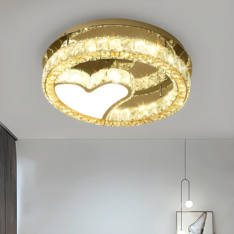 Round Heart Crystal LED Semi-Flush Mount Ceiling Light Image - 1