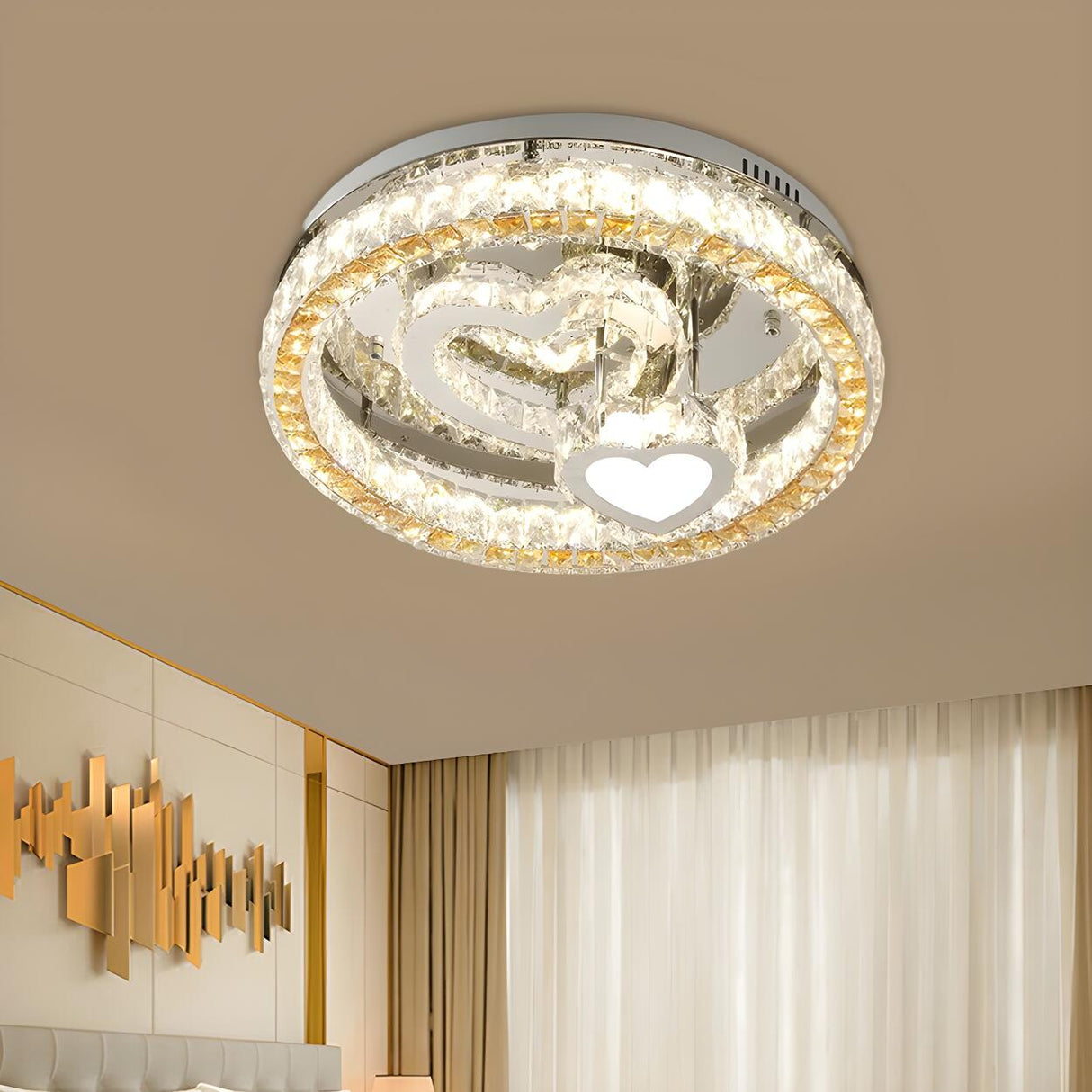 Round Heart Crystal LED Semi-Flush Mount Ceiling Light Image - 5