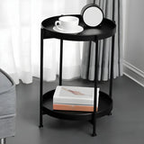 Round Iron Black Tray Top Storage Side Table with Shelf Image - 1