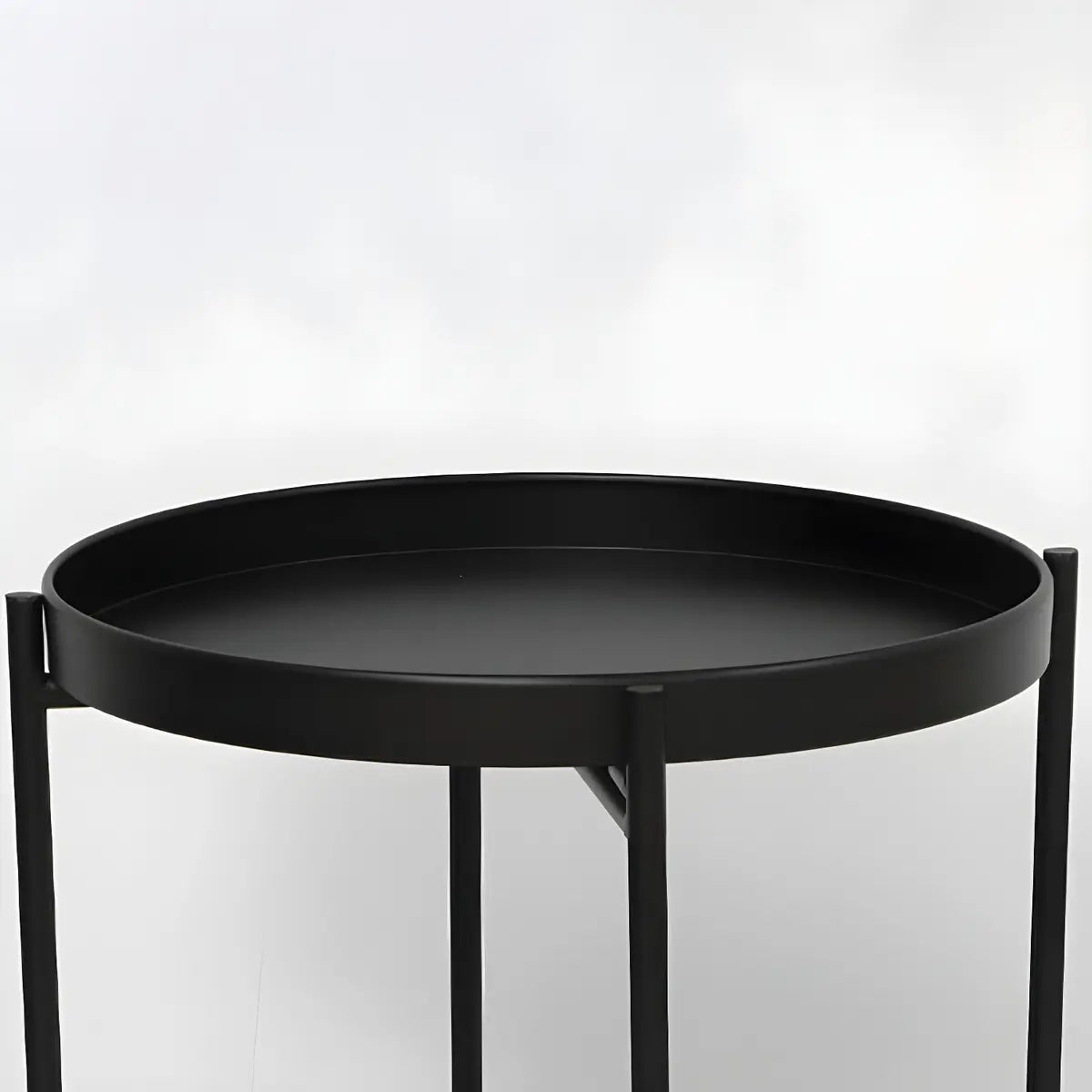 Round Iron Black Tray Top Storage Side Table with Shelf Image - 13