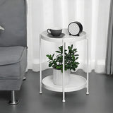 Round Iron Black Tray Top Storage Side Table with Shelf Image - 24