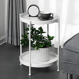 Round Iron Black Tray Top Storage Side Table with Shelf Image - 26