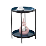 Round Iron Black Tray Top Storage Side Table with Shelf Image - 7