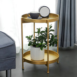 Round Iron Black Tray Top Storage Side Table with Shelf Image - 8