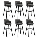 Round Leather Backrest Arm Black Iron Base Bar Stool Image - 14