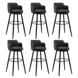 Round Leather Backrest Arm Black Iron Base Bar Stool Image - 33