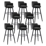 Round Leather Backrest Arm Black Iron Base Bar Stool Image - 34