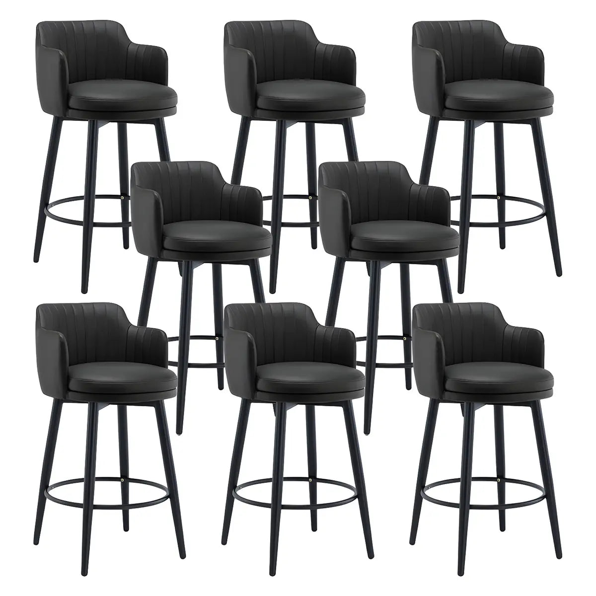 Round Leather Backrest Arm Black Iron Base Bar Stool Image - 50