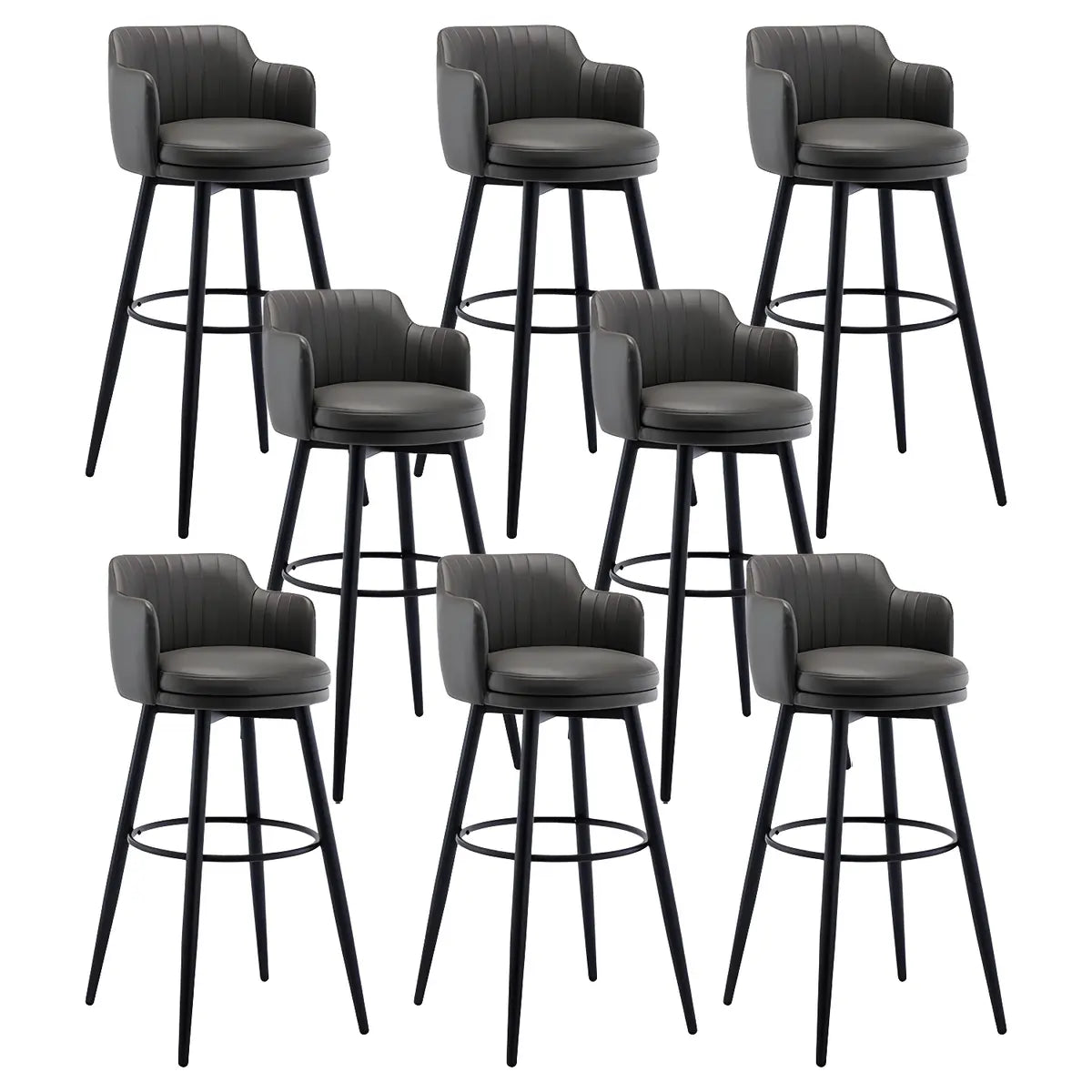 Round Leather Backrest Arm Black Iron Base Bar Stool Image - 16