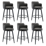 Round Leather Backrest Arm Black Iron Base Bar Stool Image - 53