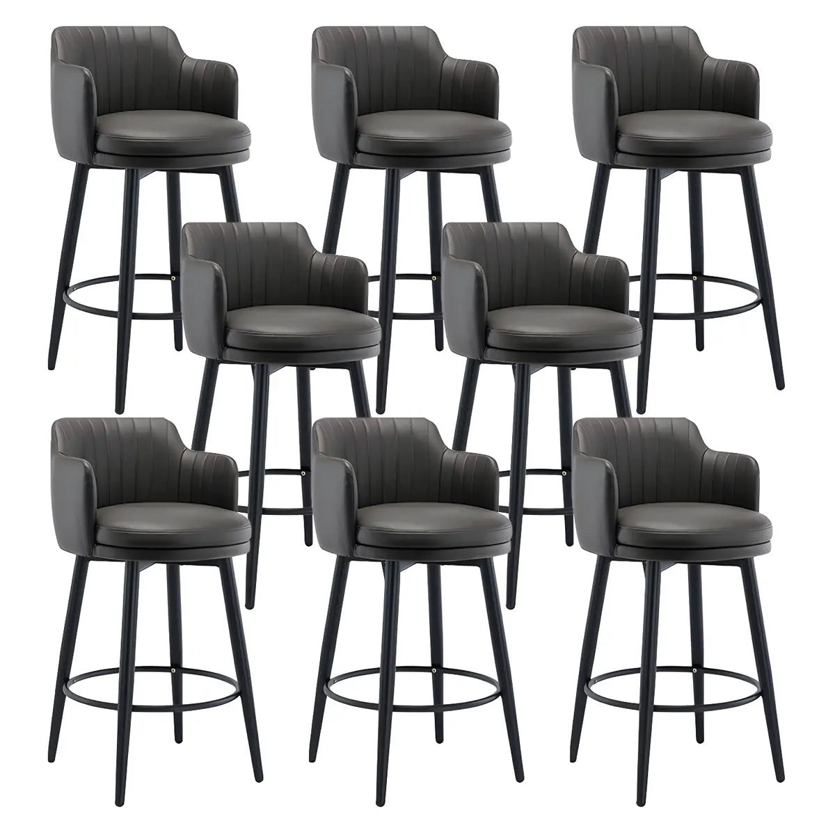 Round Leather Backrest Arm Black Iron Base Bar Stool Image - 54