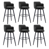 Round Leather Backrest Arm Black Iron Base Bar Stool Image - 57