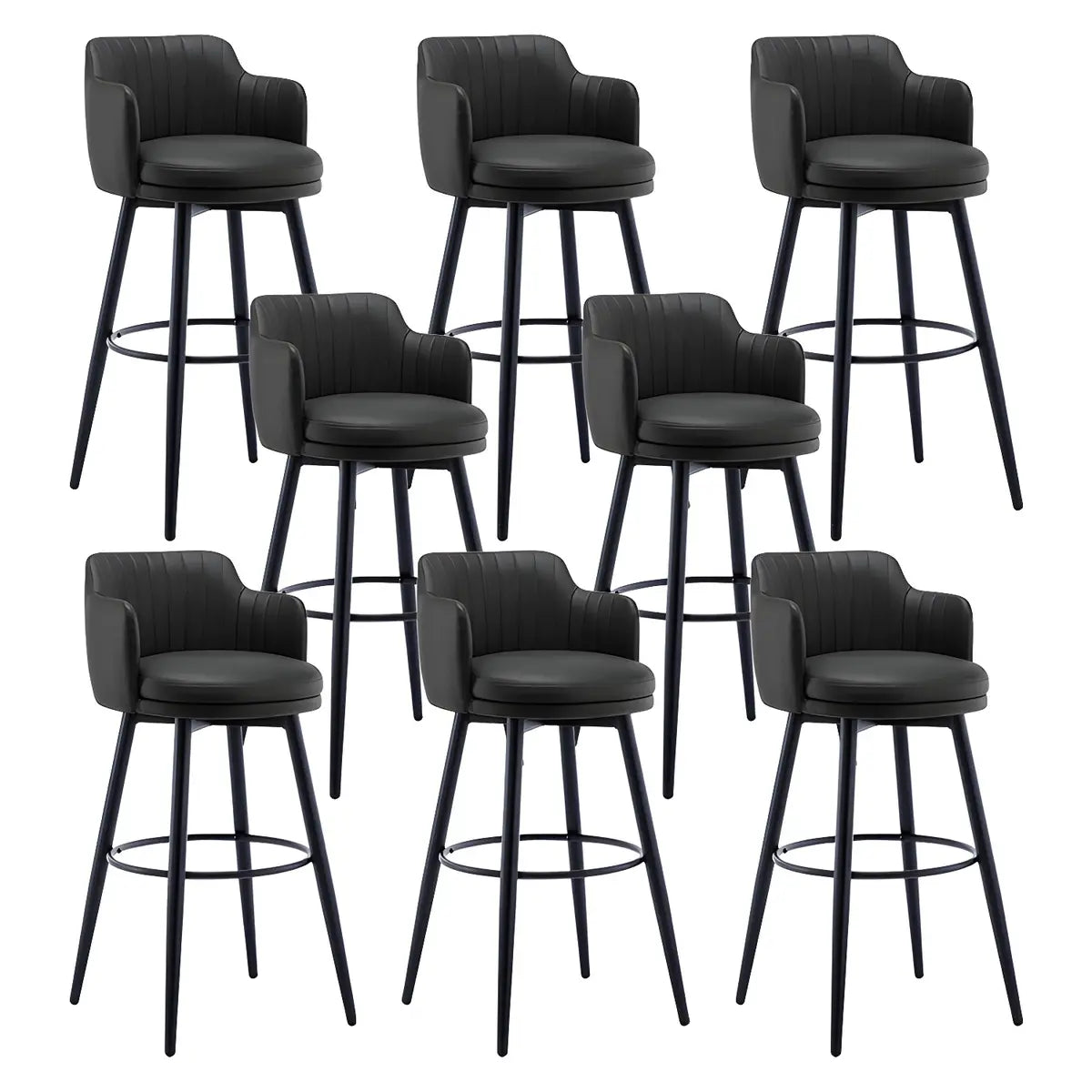 Round Leather Backrest Arm Black Iron Base Bar Stool Image - 58