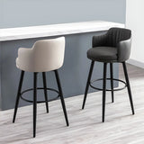 Round Leather Backrest Arm Black Iron Base Bar Stool Image - 5