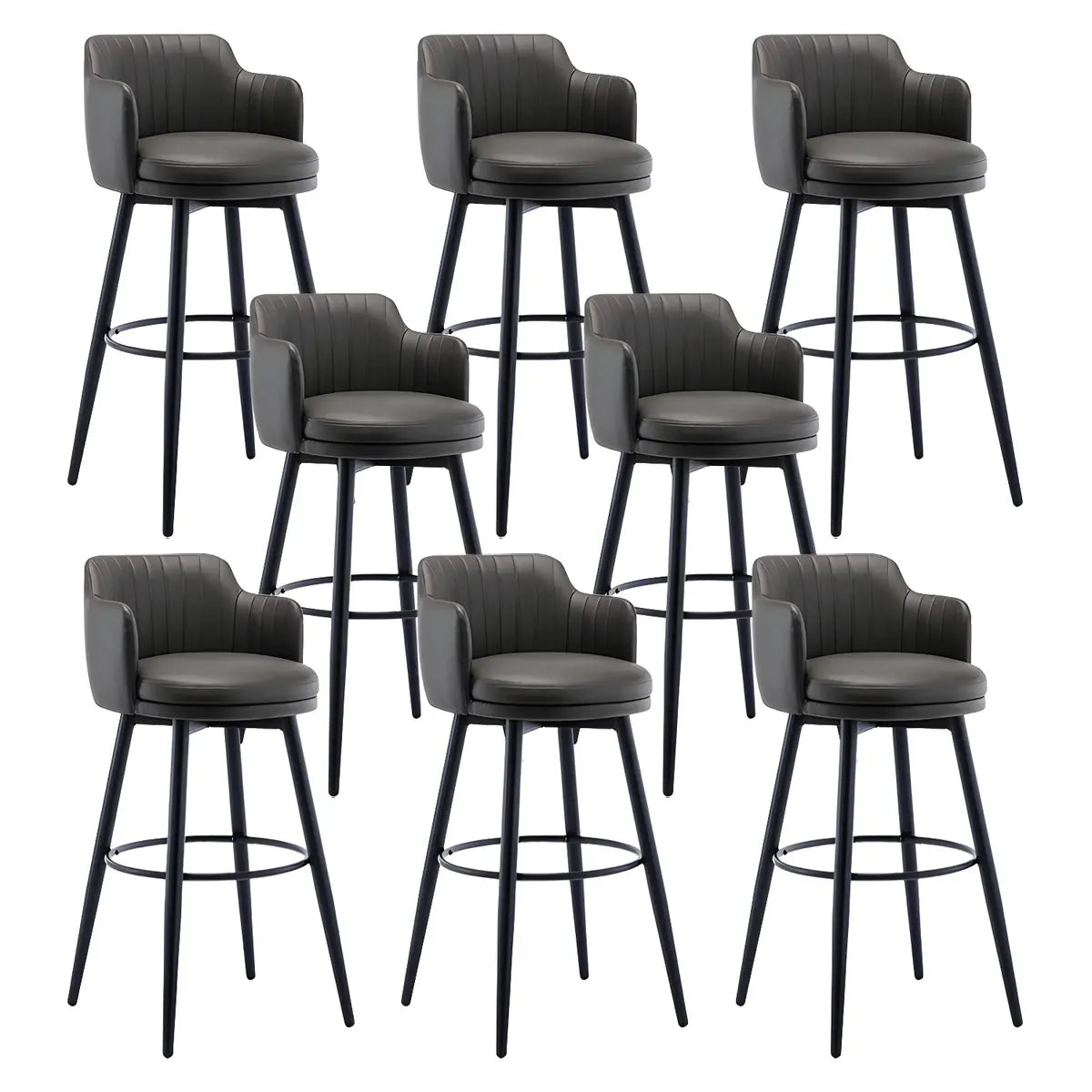 Round Leather Backrest Arm Black Iron Base Bar Stool Image - 22