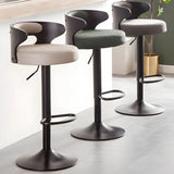 Round Leather Seat Adjustable Pedestal Swivel Bar Stool Image - 1