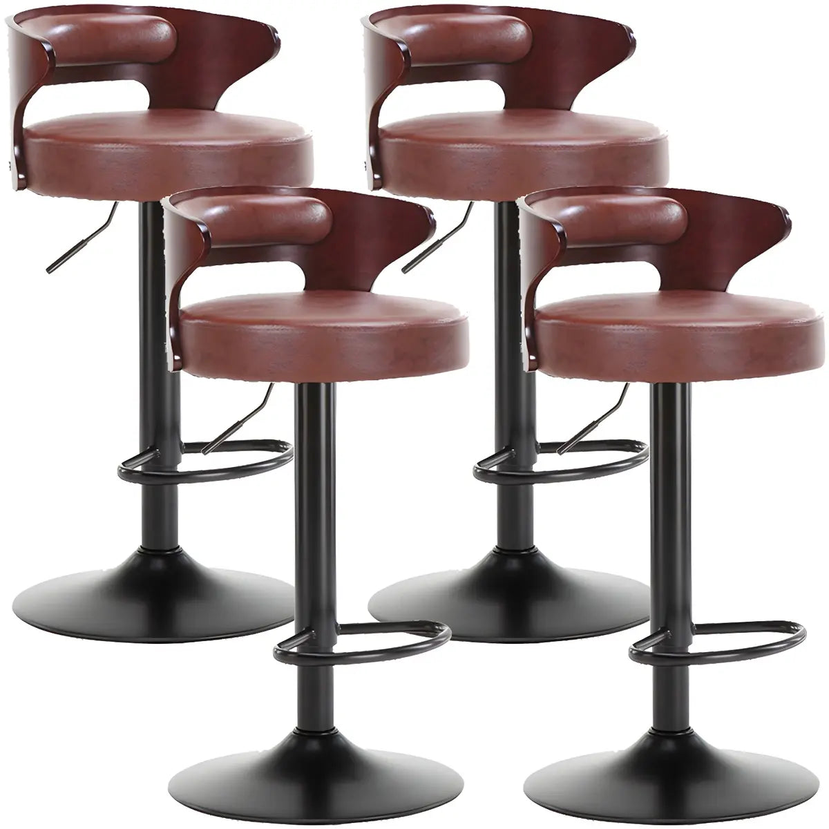 Round Leather Seat Adjustable Pedestal Swivel Bar Stool Image - 14