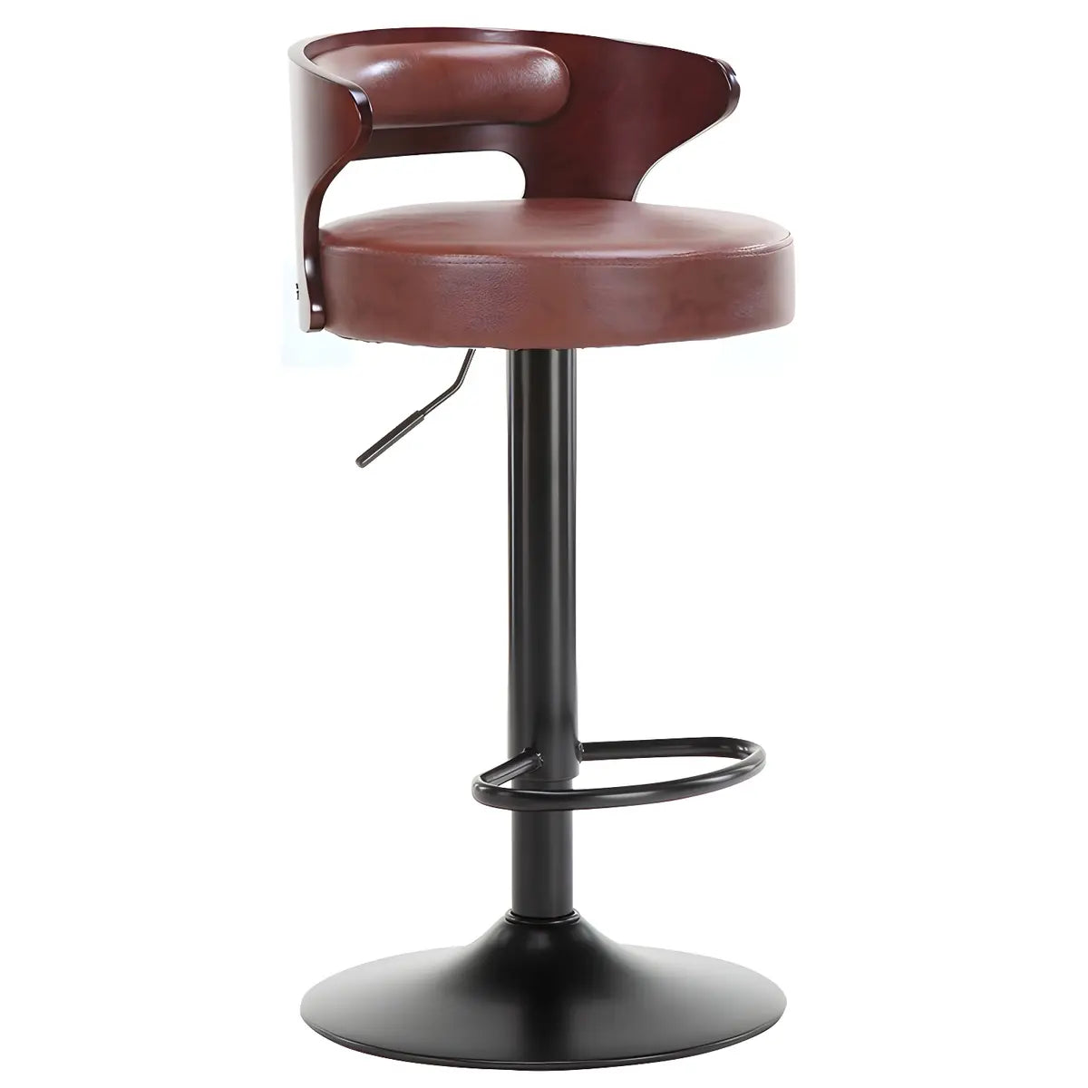 Round Leather Seat Adjustable Pedestal Swivel Bar Stool Image - 16