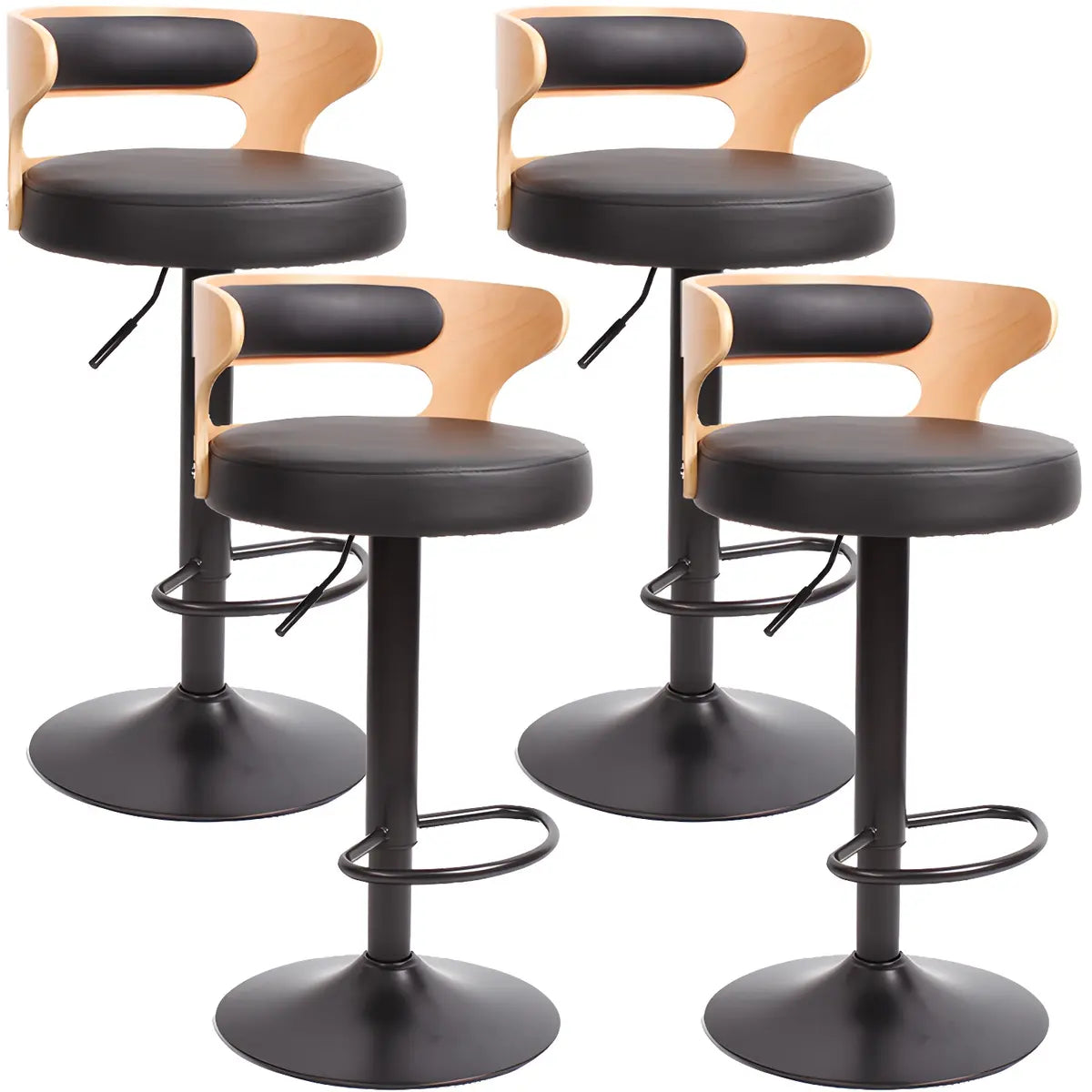 Round Leather Seat Adjustable Pedestal Swivel Bar Stool Image - 2