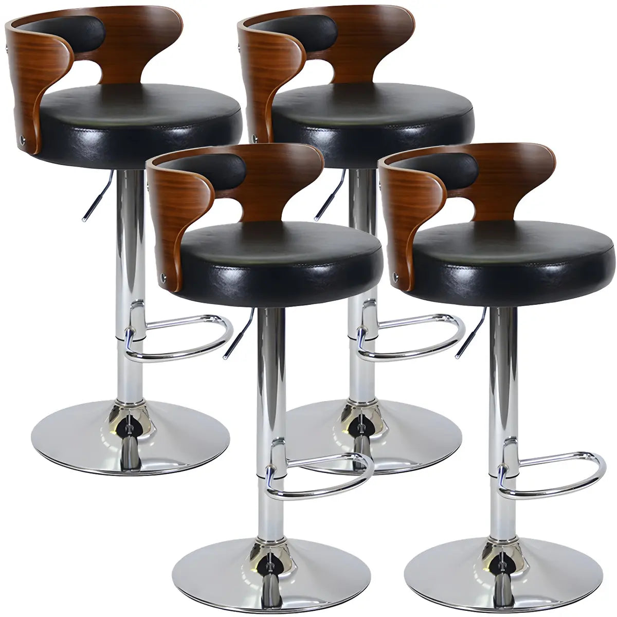 Round Leather Seat Adjustable Pedestal Swivel Bar Stool Image - 20