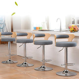 Round Leather Seat Adjustable Pedestal Swivel Bar Stool Image - 21