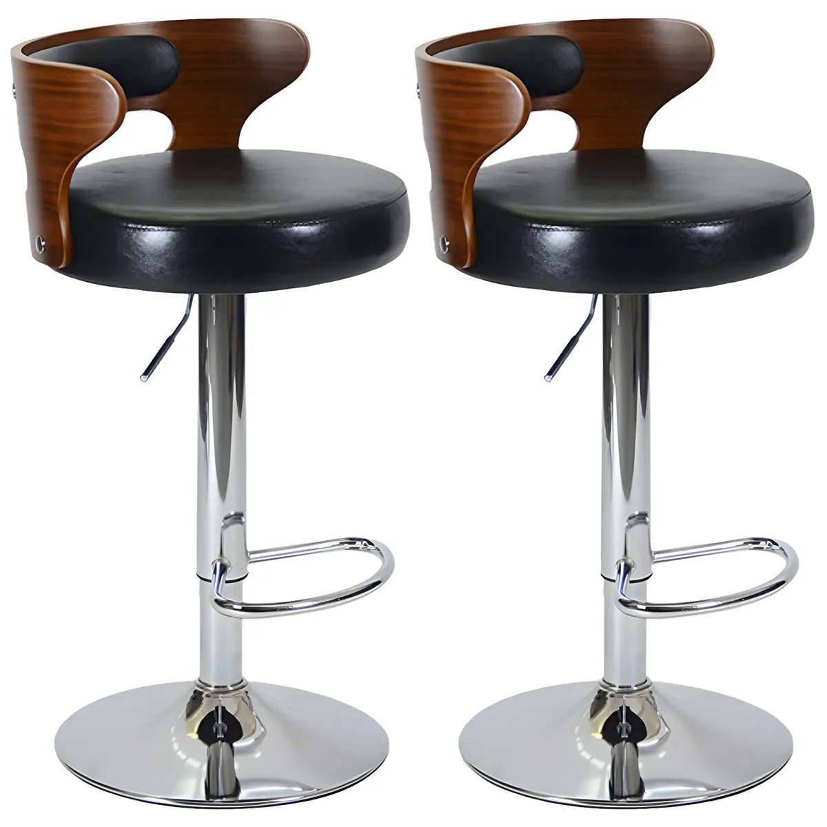 Round Leather Seat Adjustable Pedestal Swivel Bar Stool Image - 23