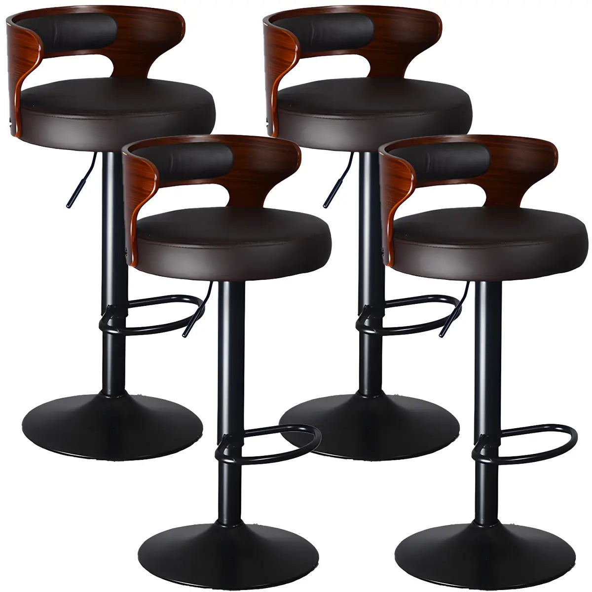 Round Leather Seat Adjustable Pedestal Swivel Bar Stool Image - 24