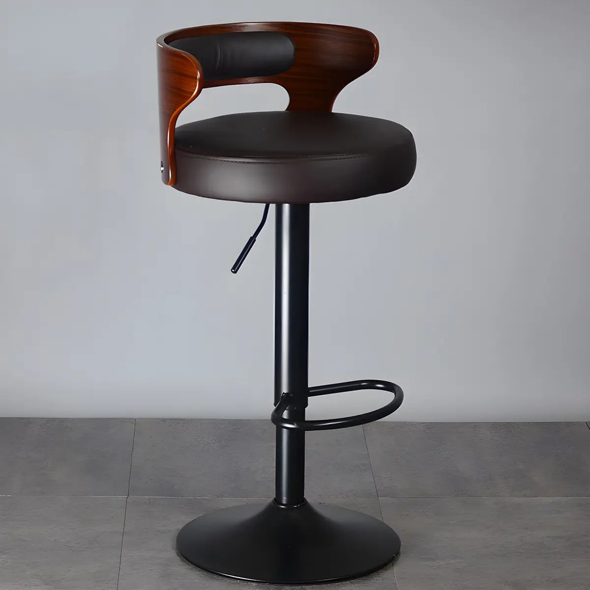 Round Leather Seat Adjustable Pedestal Swivel Bar Stool Image - 25