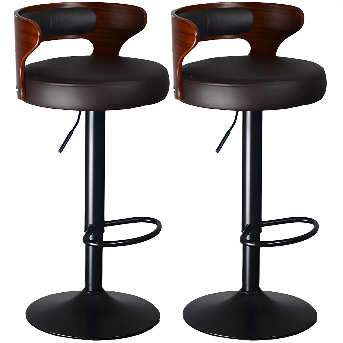 Round Leather Seat Adjustable Pedestal Swivel Bar Stool Image - 26