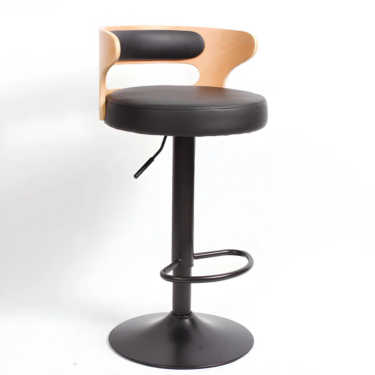 Round Leather Seat Adjustable Pedestal Swivel Bar Stool Image - 3