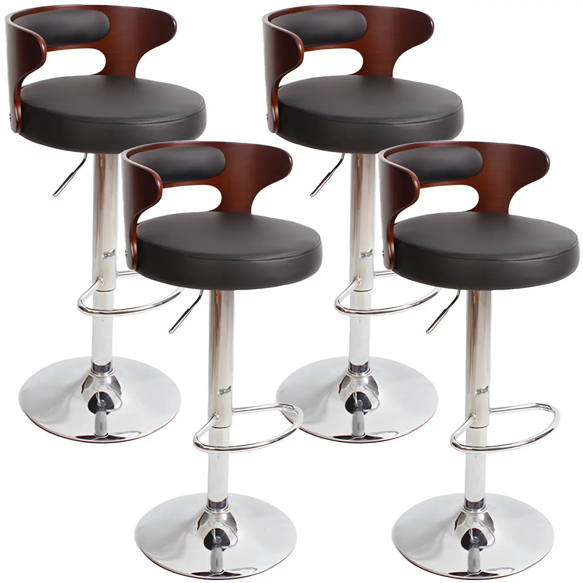 Round Leather Seat Adjustable Pedestal Swivel Bar Stool Image - 30