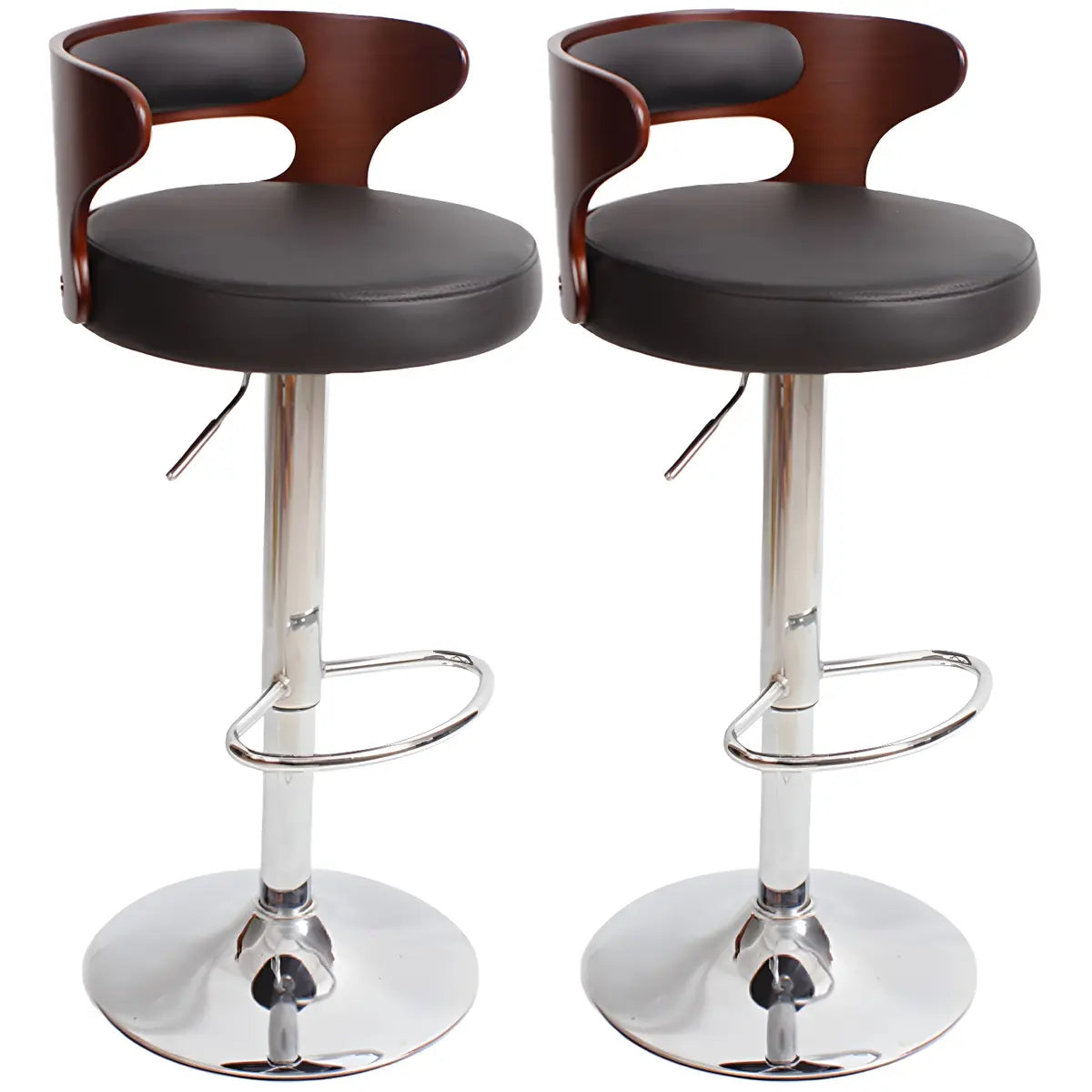 Round Leather Seat Adjustable Pedestal Swivel Bar Stool Image - 32