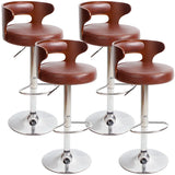 Round Leather Seat Adjustable Pedestal Swivel Bar Stool Image - 36