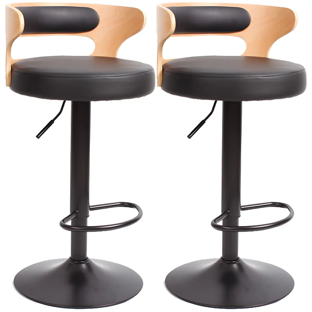 Round Leather Seat Adjustable Pedestal Swivel Bar Stool Image - 5