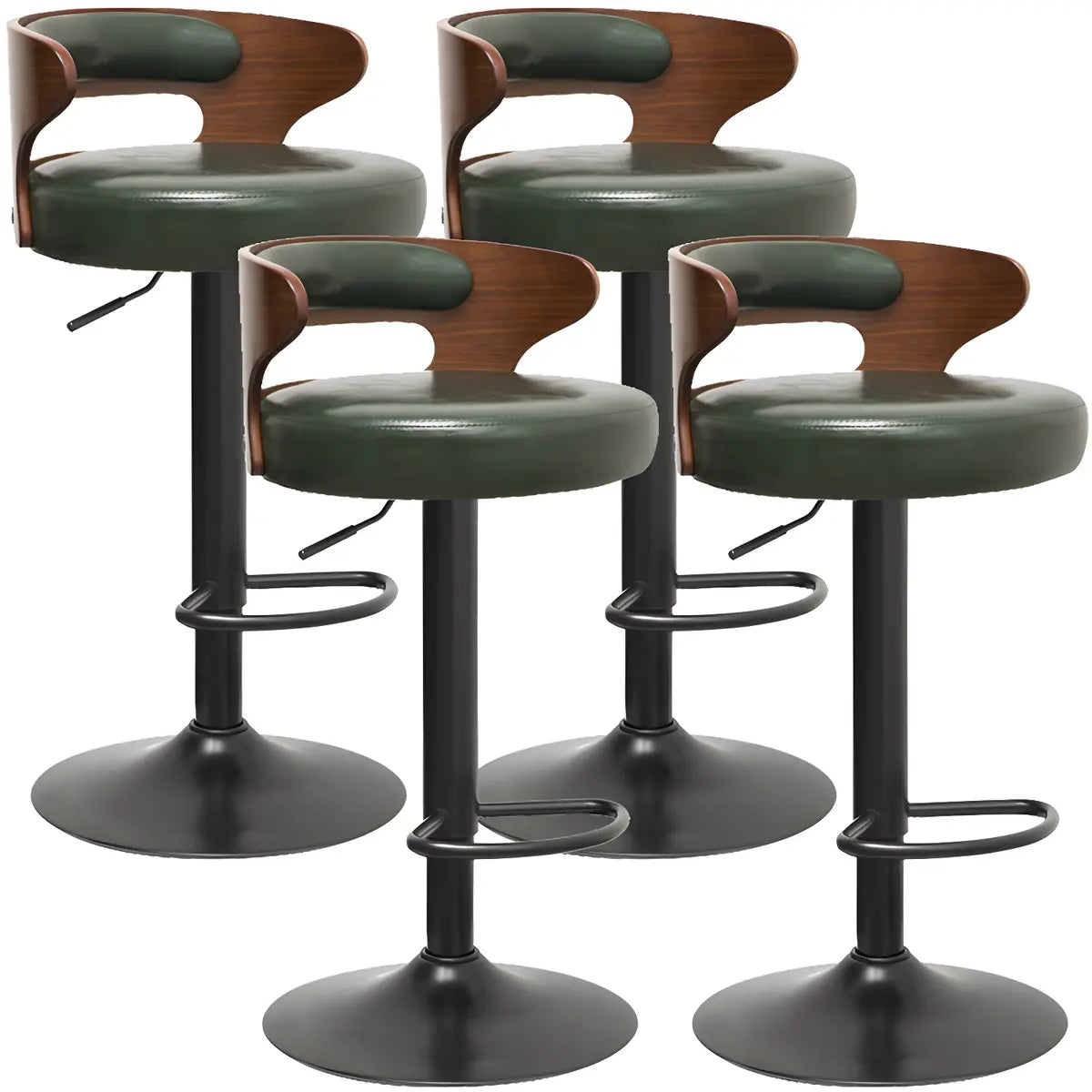 Round Leather Seat Adjustable Pedestal Swivel Bar Stool Image - 7