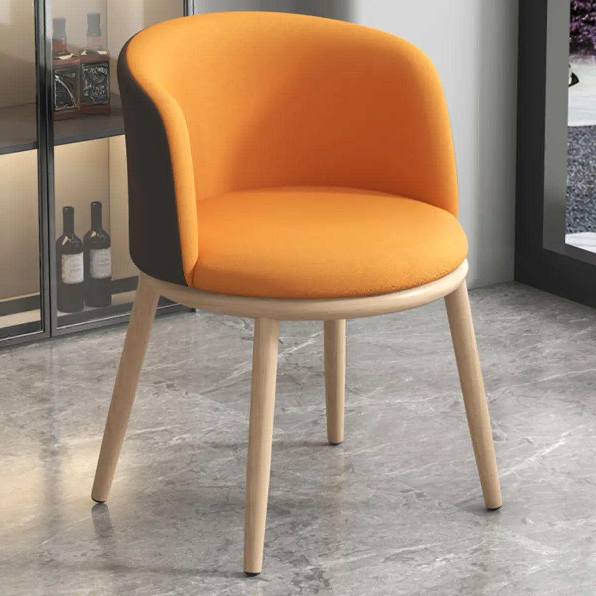 Round Leather Sloped Arm Dining Chair Orange-Brown Image - 33