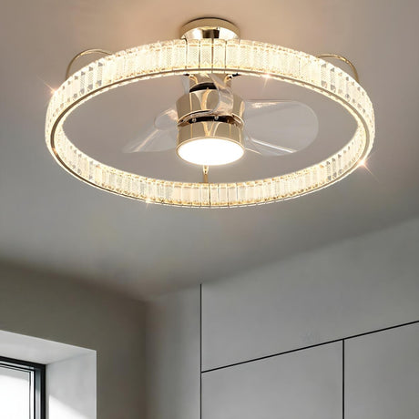 Round Luxury Gold Crystal LED Ceiling Fan with Light Image - 2