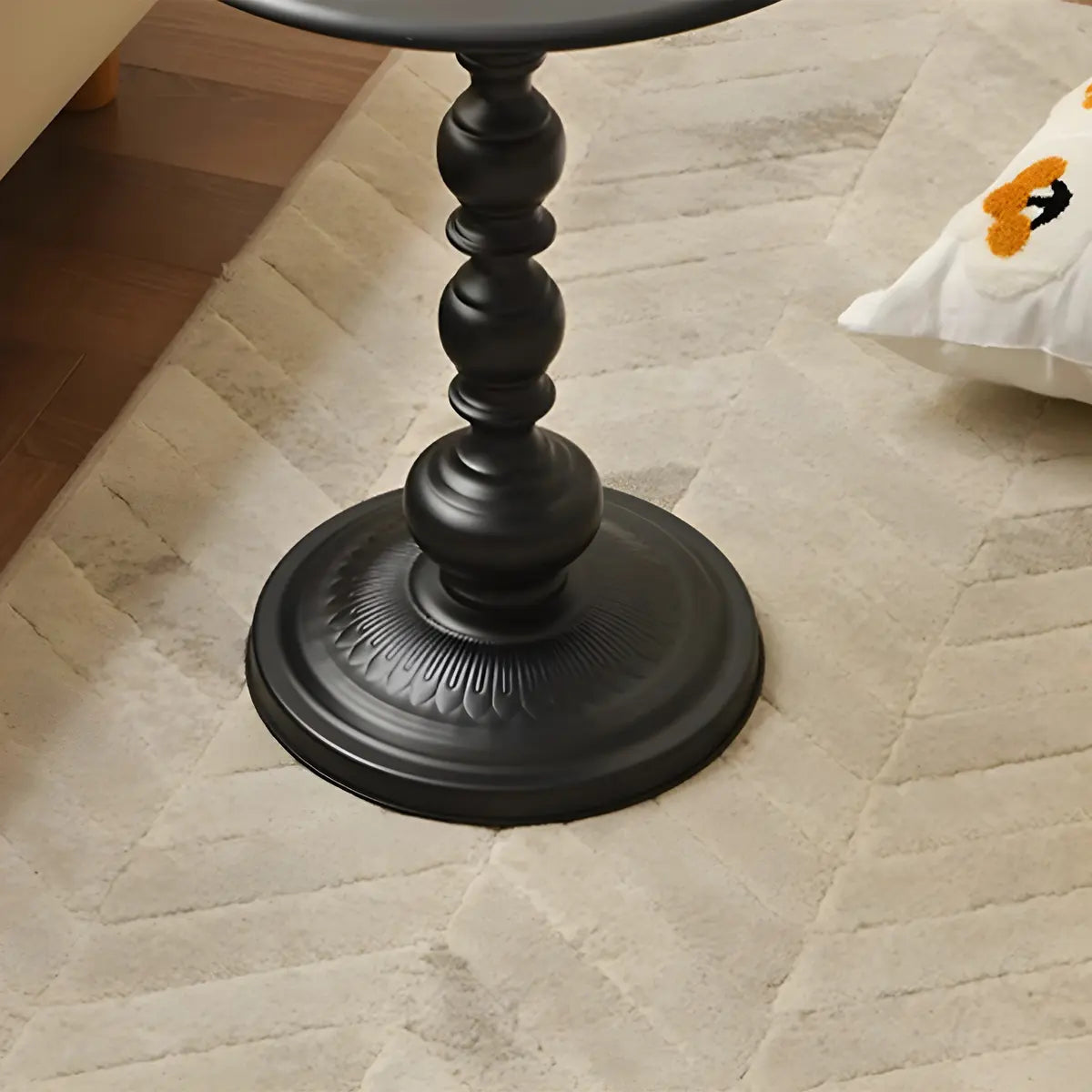 Round Metal Black Chairside Table with Pedestal Base Image - 10