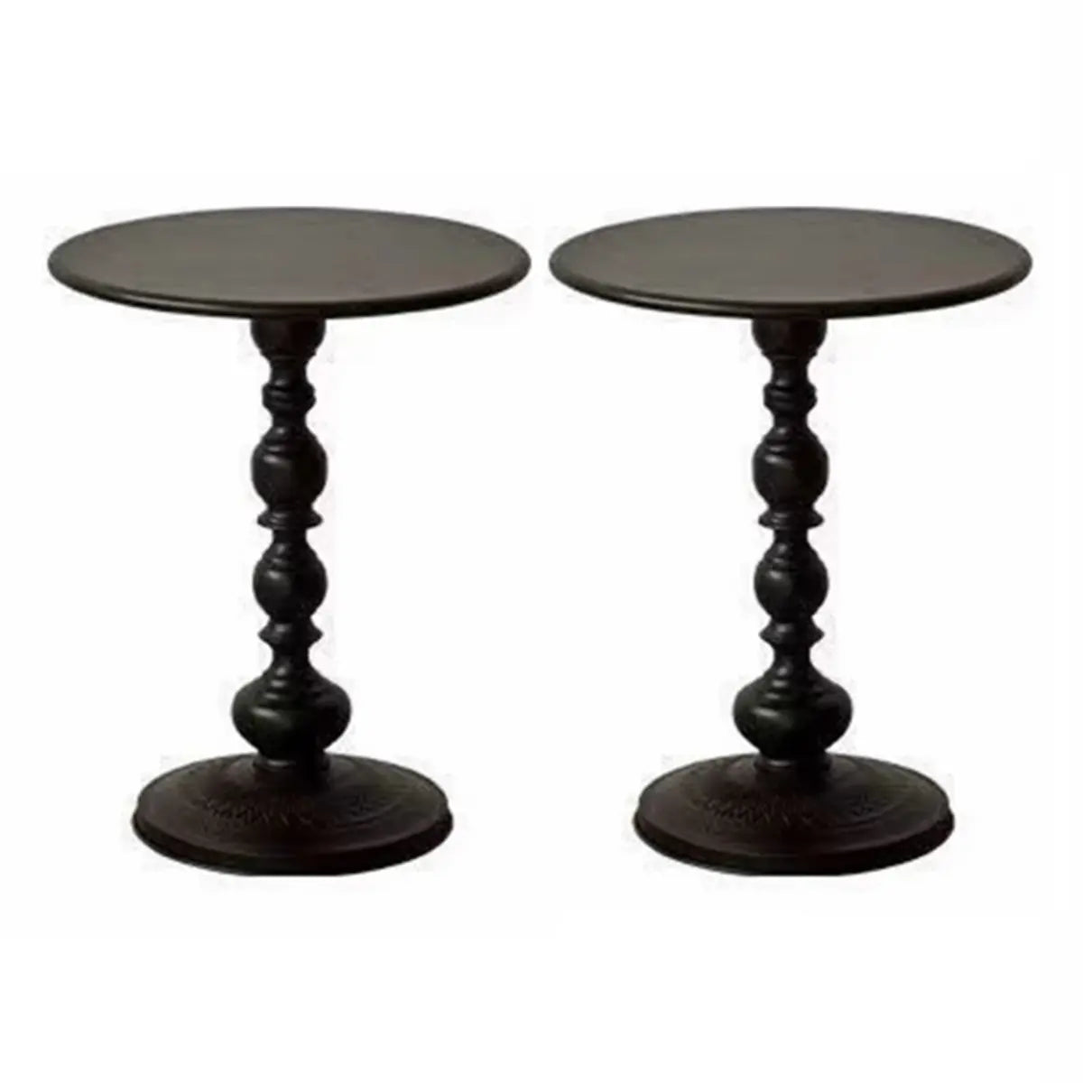 Round Metal Black Chairside Table with Pedestal Base Image - 3